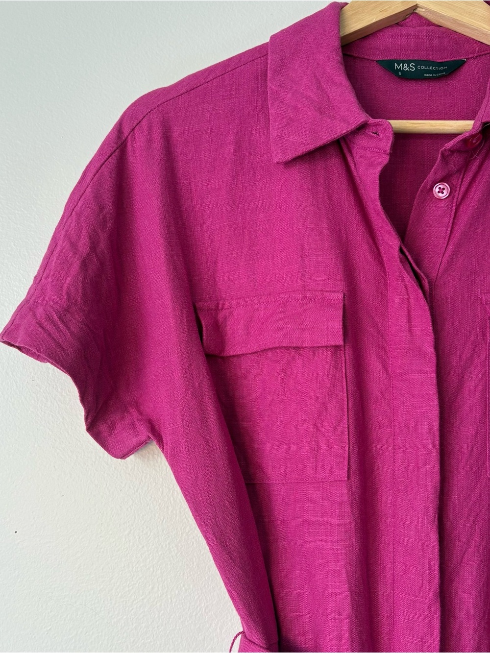 Stunning M&S linen blend fuchsia maxi shirt dress-size Small - Picture 3 of 9